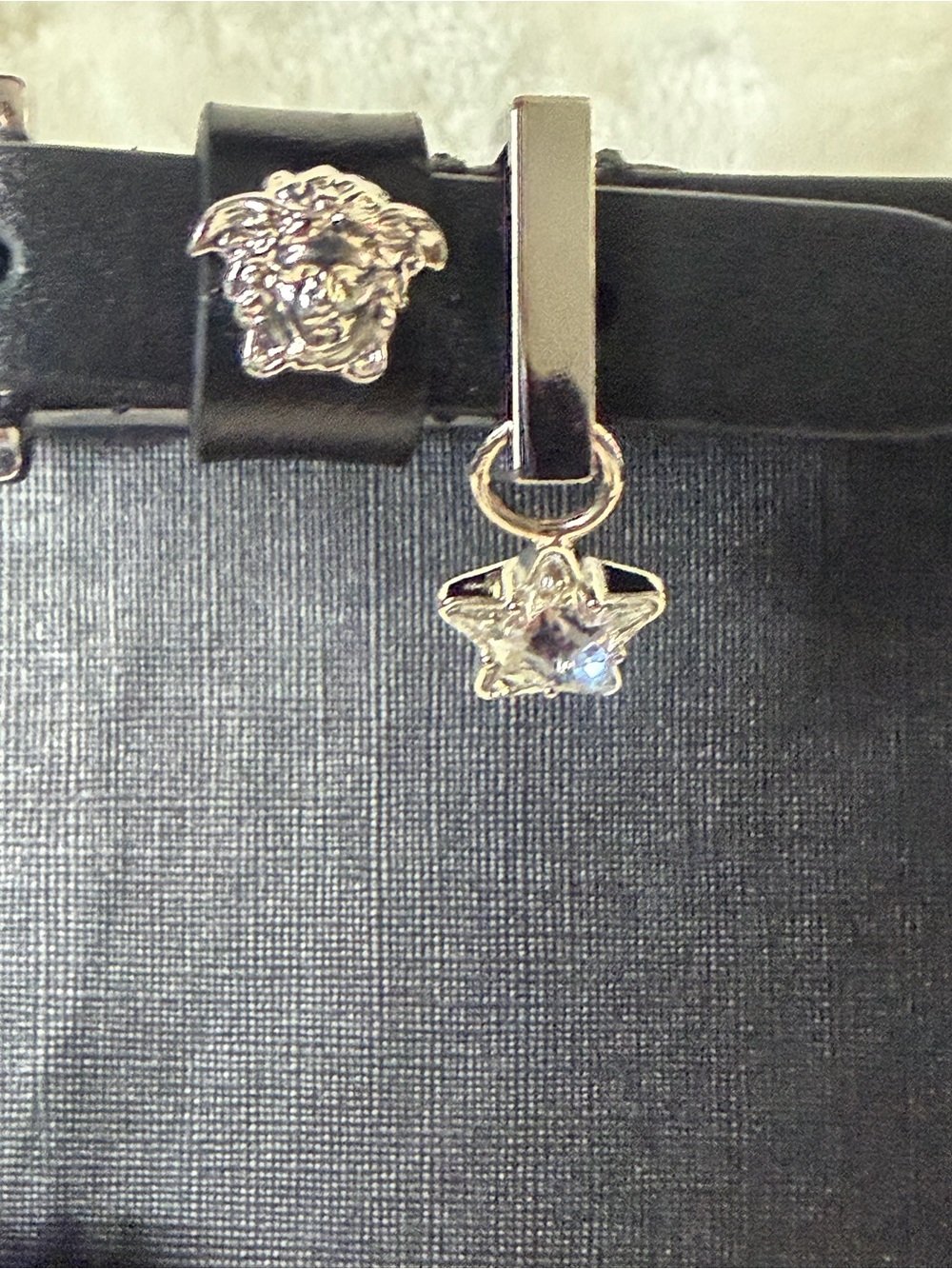 Versace Black Leather Studded Choker with Silver Medusa Charm - Picture 3 of 5
